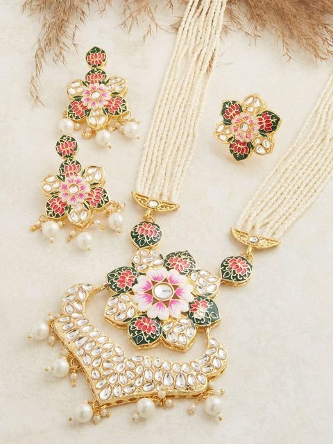 Zaveri Pearls Women Multi Colored Gold Plated Kundan Studded Long Jewellery Set